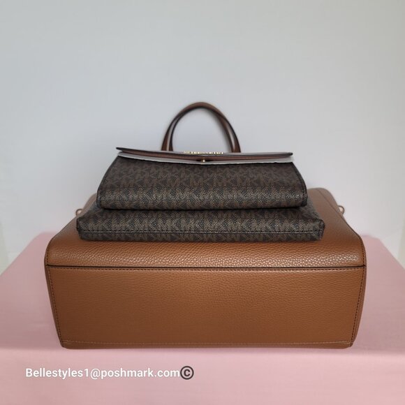 MICHAEL KORS Kimberly Embossed (PU) Large 3-in-1 Tote SET- Brown/Luggage 🎈$198. - Picture 9 of 16